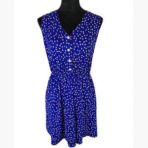 French Grey Cobalt and White Sleeveless Print V-Neck Dress  Size Small  NWOT